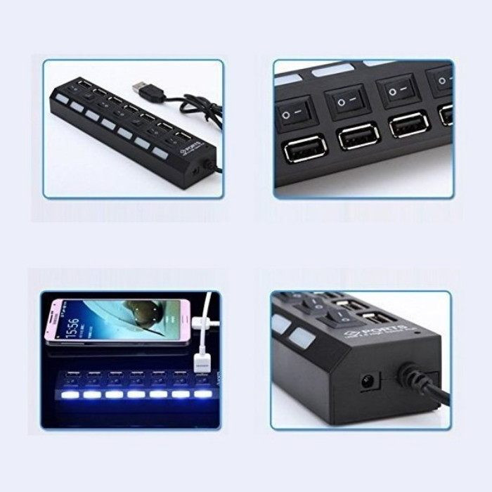هاب یو اس بی 7 پورت همراه با کلید قطع و وصل مدل SUPER HUB