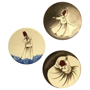 بشقاب دیوارکوب سفالی طرح سماع کد 115 مجموعه 3 عددی