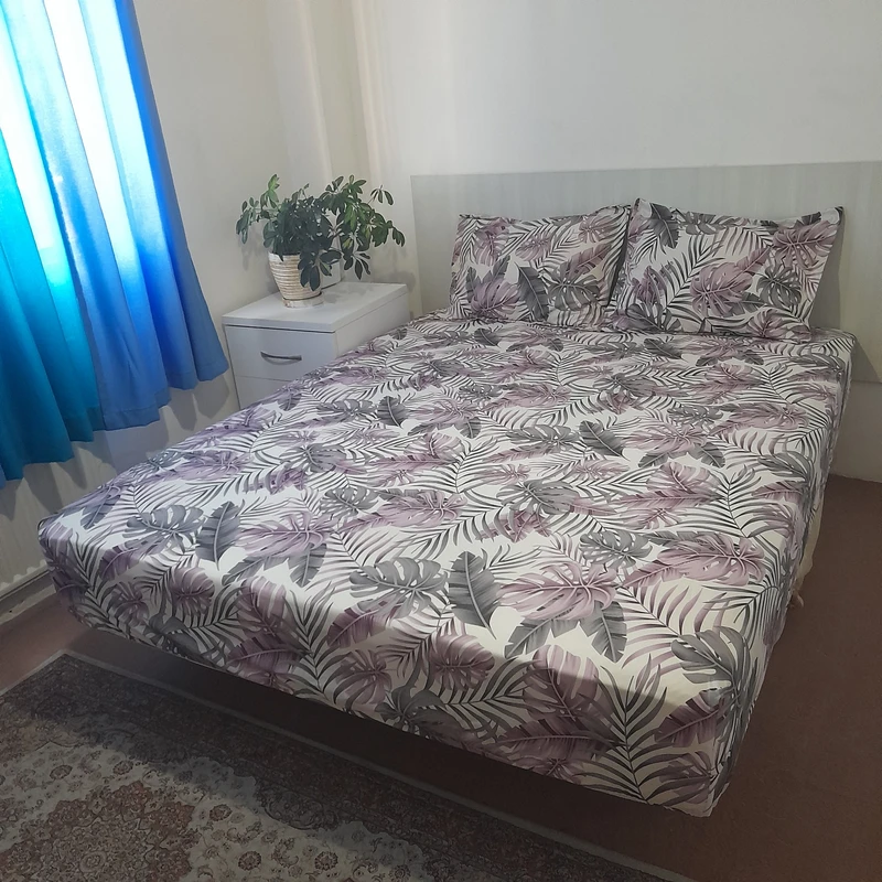 سرویس ملحفه مدل کشدار ni06062 طرح برگ انجیری کد 180 دو نفره سه تکه
