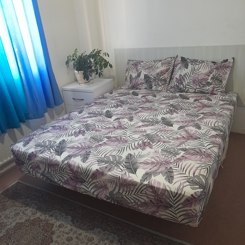 سرویس ملحفه مدل کشدار ni06062 طرح برگ انجیری کد 180 دو نفره سه تکه