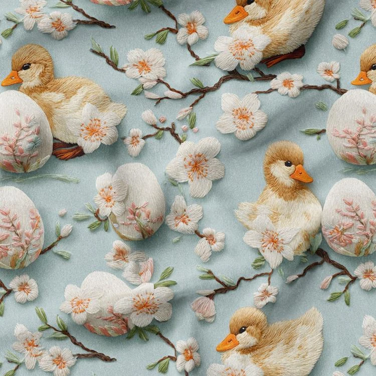 پارچه ملحفه عرض 1.5 متر پارچه باما طرح سه بعدی جوجه اردک کد 5014327 رنگ آبی روشن