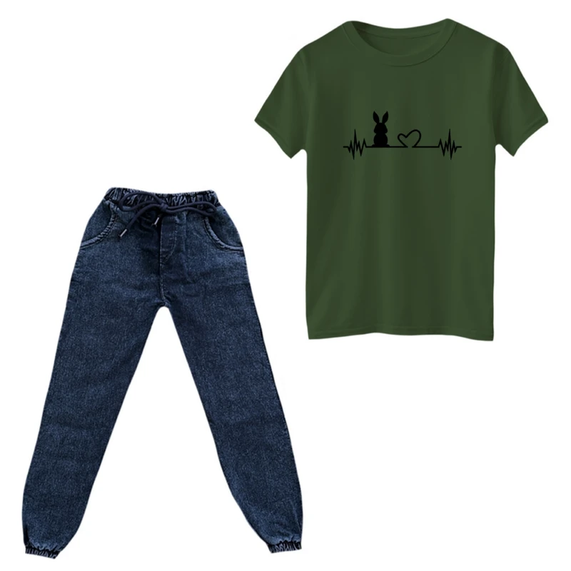 ست تی‌شرت و شلوار دخترانه مدل خرگوش کد ۱