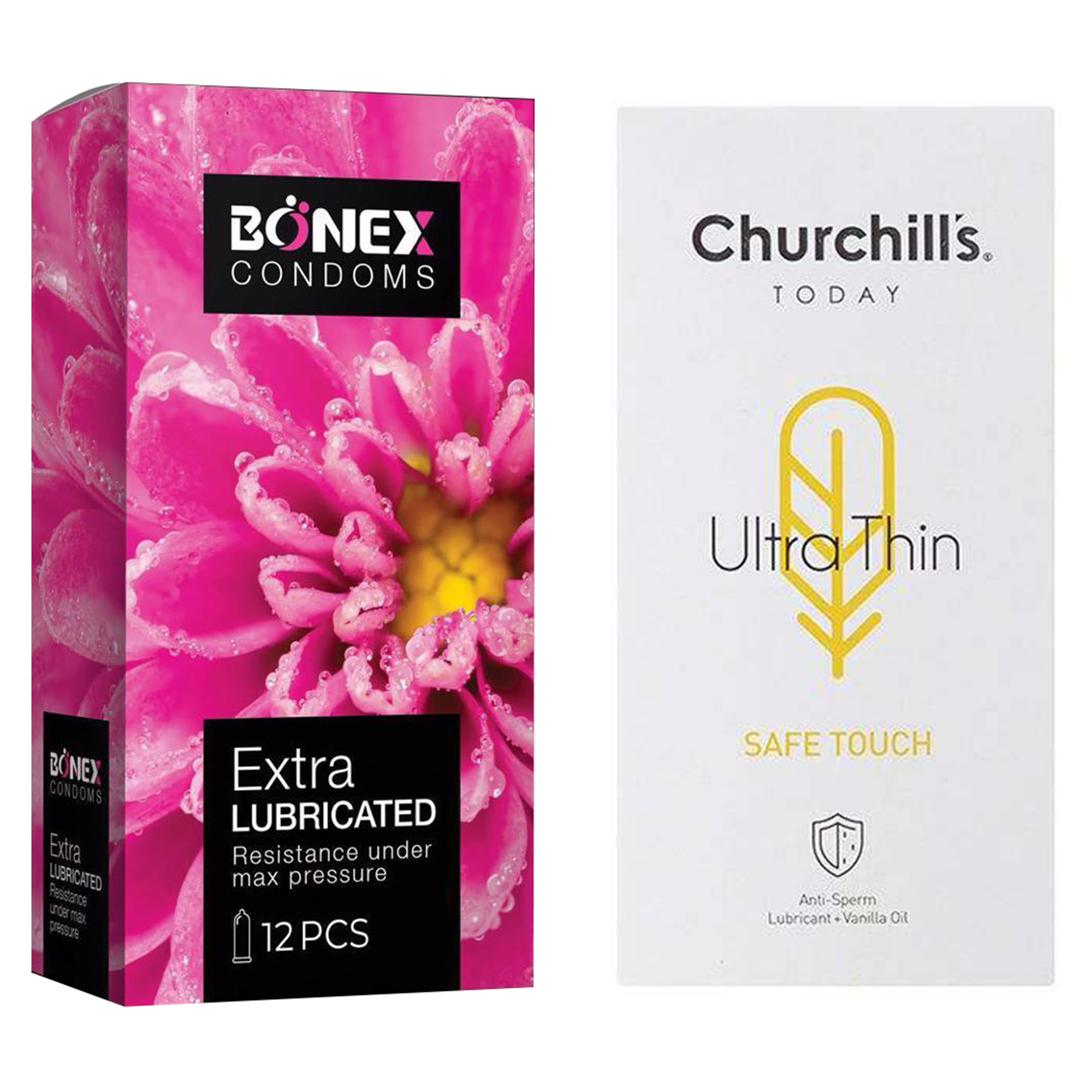 کاندوم چرچیلز مدل Safe Touch بسته 12 عددی به همراه کاندوم بونکس مدل Extra Lubricated بسته 12 عددی 