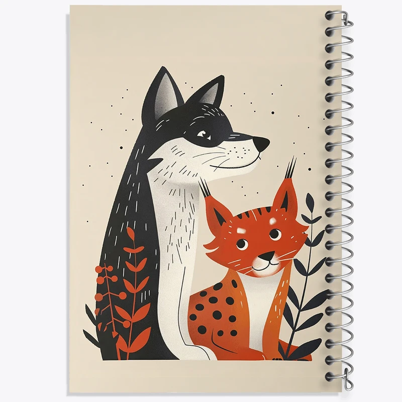 دفتر ژورنال نویسی 50 برگ خندالو مدل نقطه ای طرح سگ و گربه وحشی کد N1590