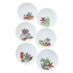 بشقاب دیوارکوب سفالی طرح دریایی مجموعه ۶ عددی