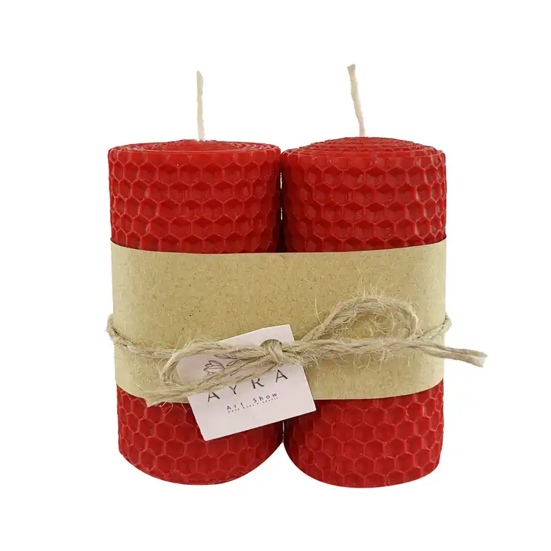 شمع بیزوکس مدل موم عسل استوانه ای مجموعه 2 عددی