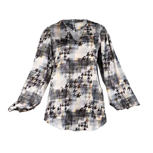 بلوز زنانه مدل یقه زنجیری چهار خانه