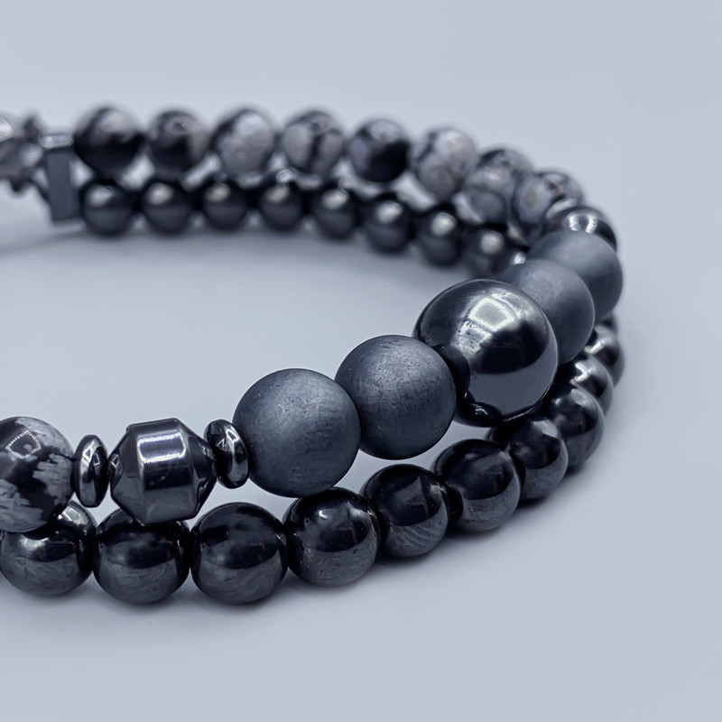 دستبند مردانه مدل حدید و آبسیدین کد 011