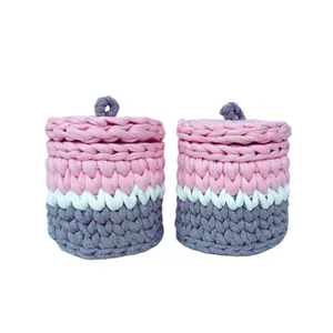 سبد بافتنی مدل تریکو طرح سیسمونی کودک کد 1 مجموعه 2 عددی