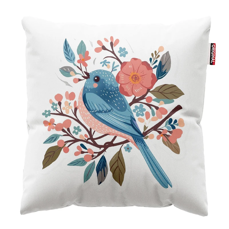 کوسن پاد آفرین طرح گل و پرنده کد 1622 سایز 30*30 سانتی متر