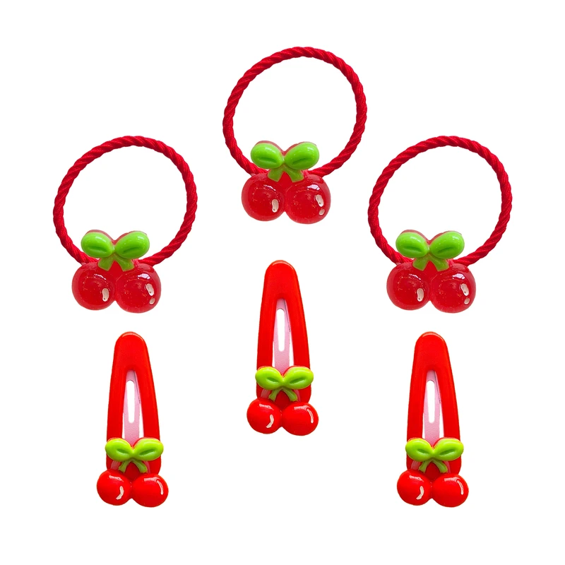 ست گیره و کش مو دخترانه مدل گیلاس بسته 6 عددی