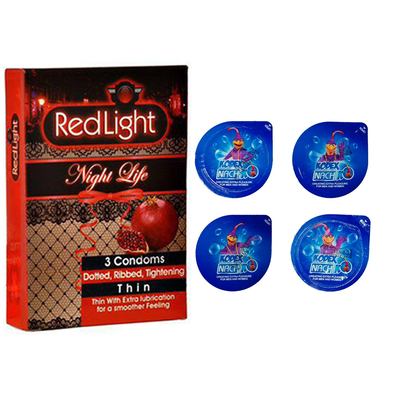 کاندوم تاخیری کدکس مدل بلیسر بسته 4 عددی به همراه یک بسته کاندوم تنگ کننده ردلایت مدل Night Life بسته 3 عددی