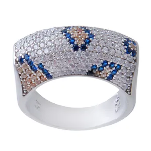 انگشتر نقره زنانه بازرگانی میلادی مدل فول نگین بدون ریزش آبکاری رادیوم پلنگی کد AWR_592