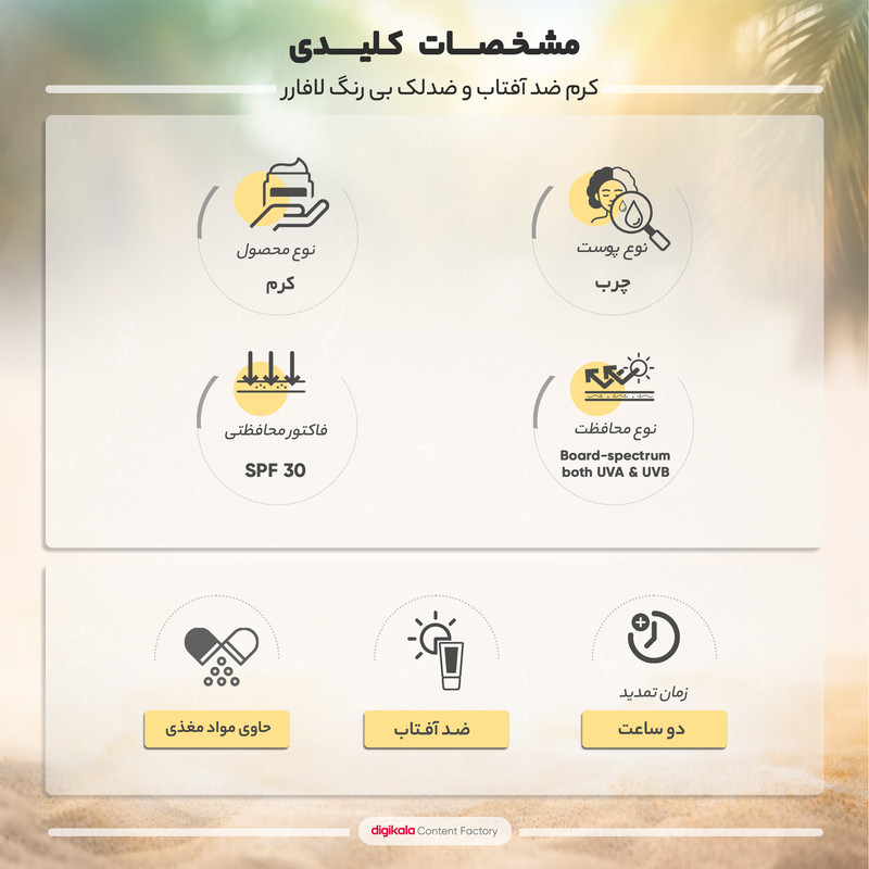 کرم ضدآفتاب و ضد لک بی رنگ لافارر مدل SPF 30 مناسب پوست های چرب حجم 40 میلی لیتر