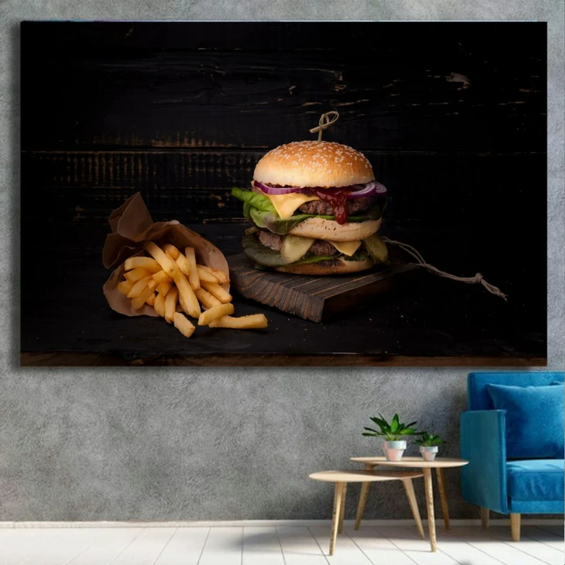پوستر پارچه ای طرح فست فود مدل همبرگر سیب زمینی کد SDP1429