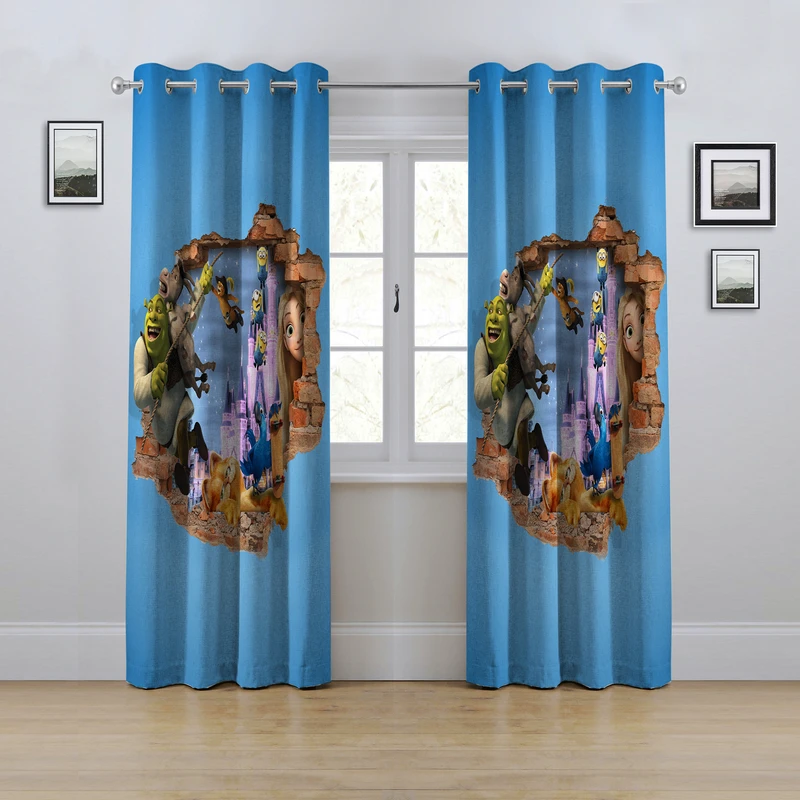 پرده مدل پانچی طرح کودکانه شرک سایز 280x145 سانتی متر