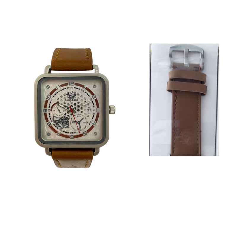 ساعت مچی عقربه‌ای مردانه مدل صفحه اسکلتون تقویم دار بند چرم کد 3