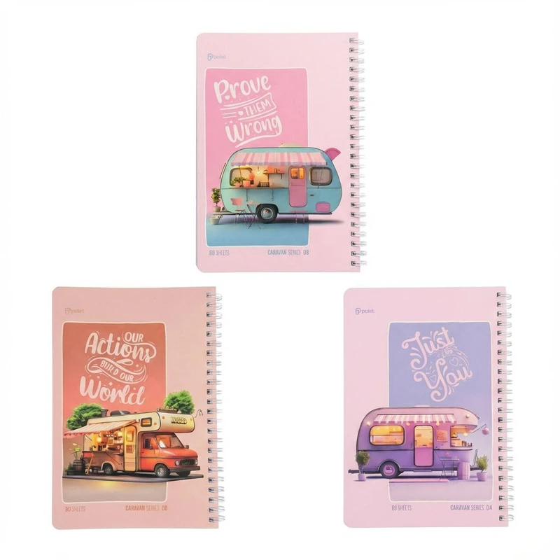 دفتر مشق ۸۰ برگ پالت طرح کاروان مدل سیمی گلاسه بسته ۳ عددی 