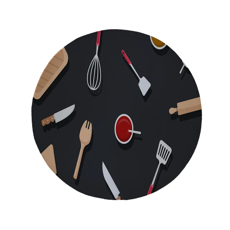 پادری مدل دایره طرح ابزار آشپزی کد 8464 سایز 90 × 90 سانتی متر