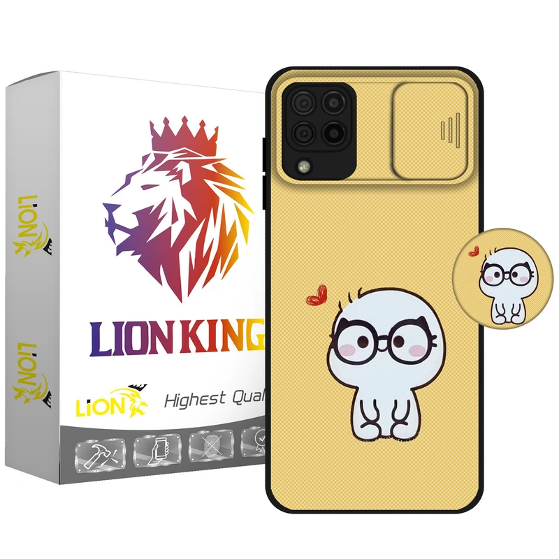 کاور لاین کینگ مدل YELLOWIMOJI J2 مناسب برای گوشی موبایل سامسونگ Galaxy A22 4G به همراه پایه نگهدارنده