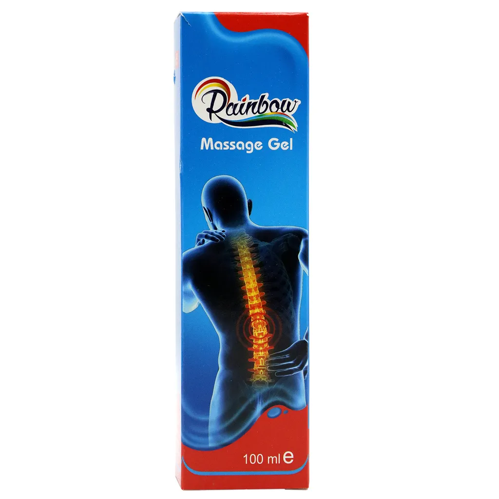 ژل ماساژ و ضد درد رینبو مدل Massage Gel حجم 100 میلی‌لیتر با عصاره‌های رزماری، گزنه، آویشن، بابونه، مورد، رازیانه و کرفس همراه با اسپری ضد درد مجوز سازمان غذا و دارو ایران