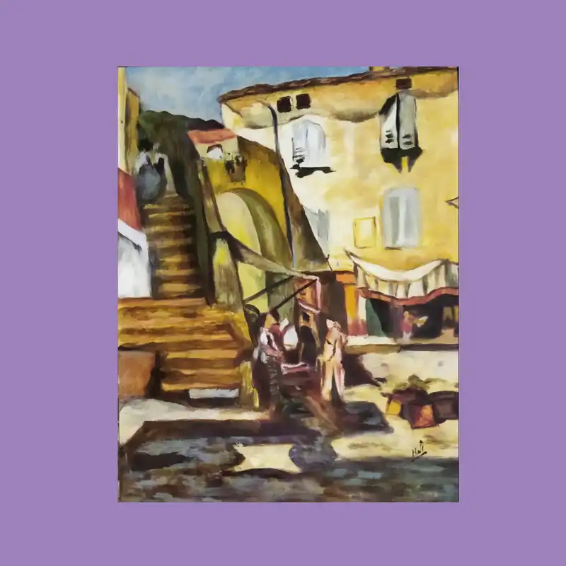 نقاشی اکریلیک مدل محله قدیمی
