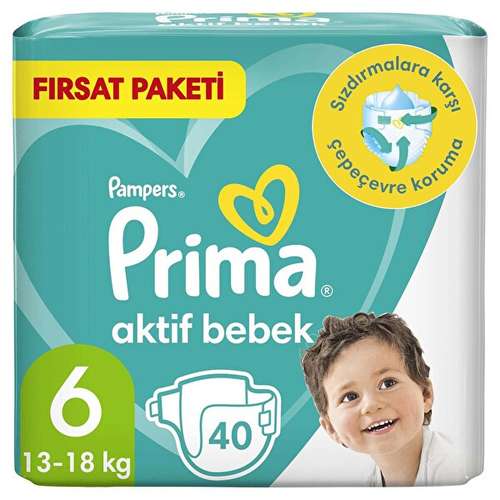 پوشک کودک پریما مدل Aktif Bebek سایز 6 بسته 40 عددی