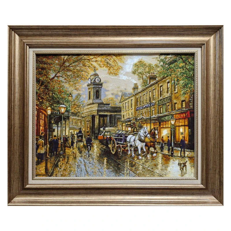 تابلو فرش دستباف طرح خیابان نیویورک چله ابریشم  کد M120