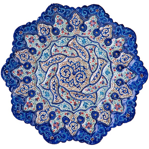 بشقاب مسی میناکاری شده اثر شیرازی طرح 1 قطر 16 سانتی متر