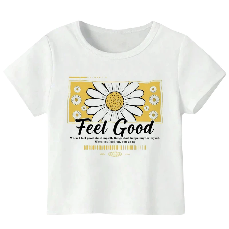 تی‌شرت آستین کوتاه دخترانه مدل W150 طرح گل آفتاب گردون