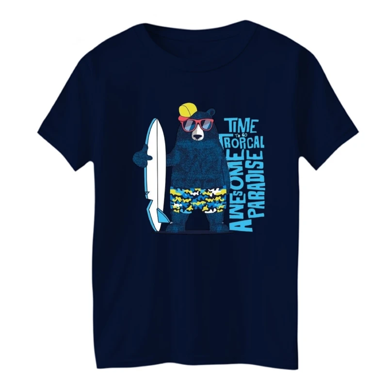 تی شرت آستین کوتاه یقه گرد بچگانه مدل خرس اسکی