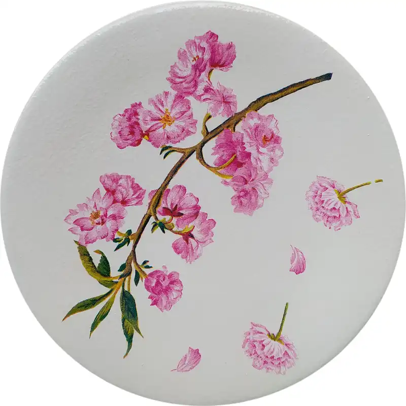 بشقاب دیوارکوب سفالی مدل شکوفه بهاری مجموعه 4 عددی