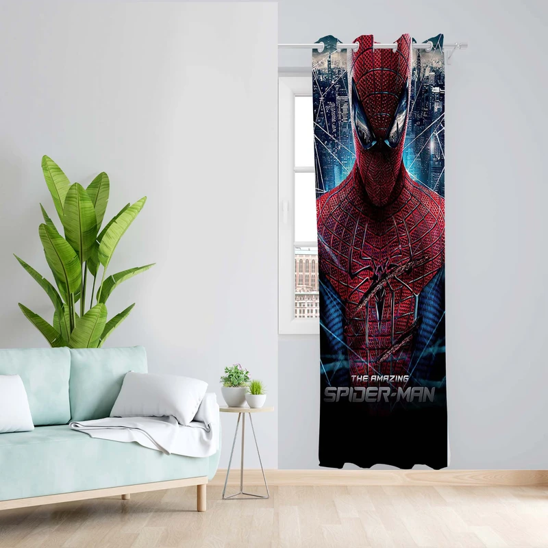 پرده طرح مرد عنکبوتی مدل مخمل پانچی کد 5523L z سایز 140x200 سانتی متر
