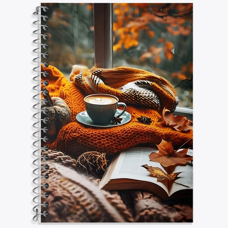 دفتر لغت 50 برگ خندالو طرح کتاب و قهوه و پاییز کد F5644