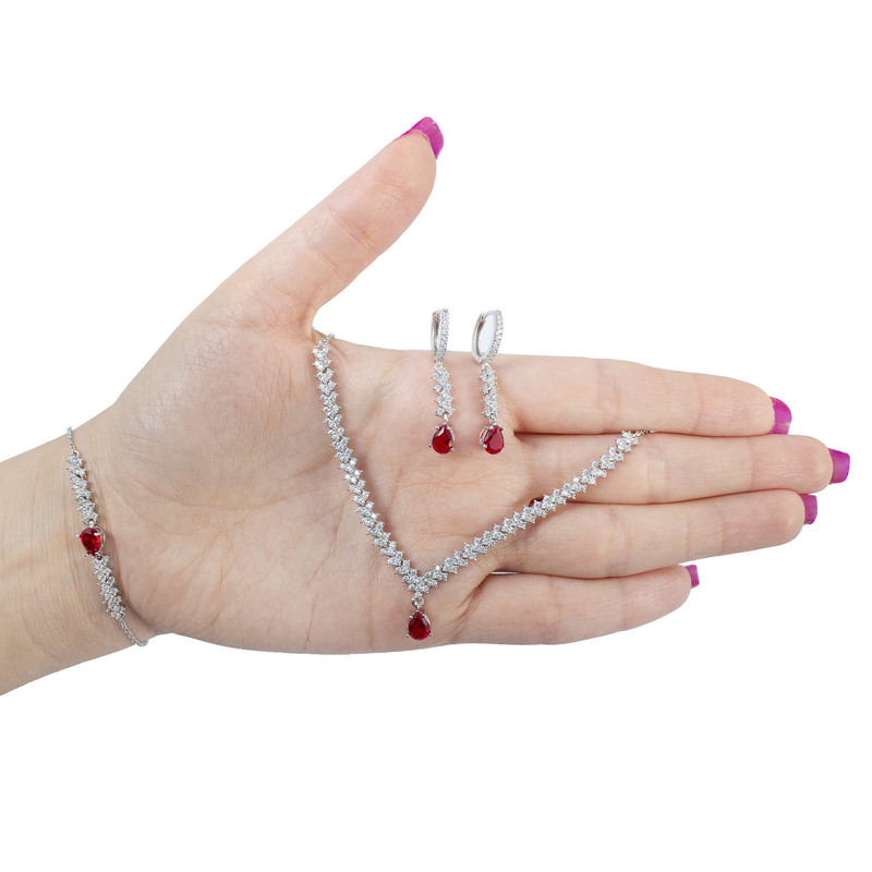 نیم ست نقره زنانه مدل یاقوت AMT-N147