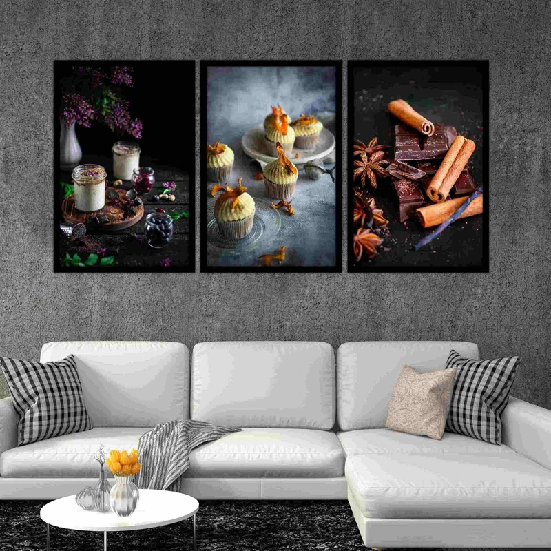 تابلو بکلیت طرح کافی شاپ کیک و شیرینی مدل  B-bu3002 مجموعه 3 عددی 