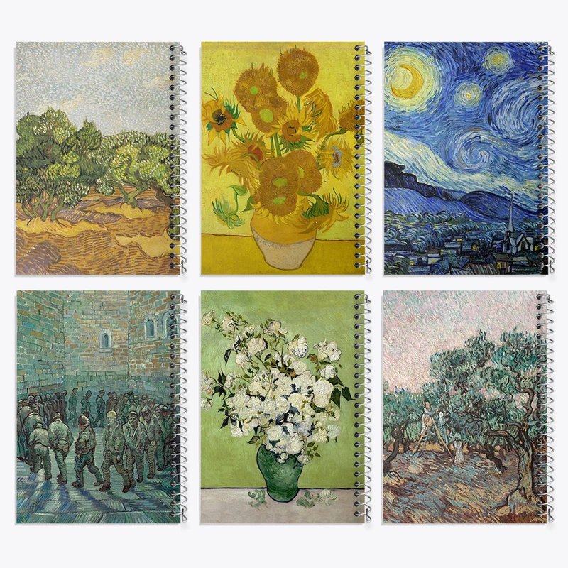 دفتر مشق 100 برگ خندالو طرح نقاشی ونسان ونگوگ کد 492 مجموعه 6 عددی