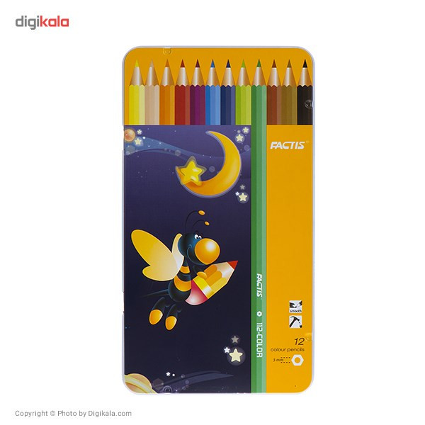 مداد رنگی 12 رنگ فکتیس با جعبه فلزی