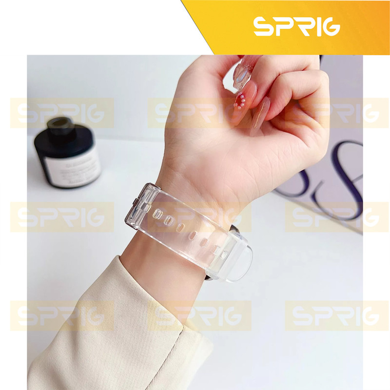 بند اسپریگ مدل Clear Silicone مناسب برای اپل واچ سری Se/1/2/3/4/5/6/7/8/9/Ultra/Ultra2 سایز 42/44/45 میلی متری