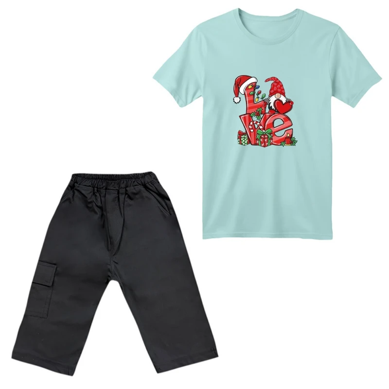 ست تی‌شرت آستین کوتاه و شلوارک پسرانه مدل کریسمسی کد 012