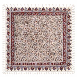 رومیزی قلمکار صنایع دستی فاخر مدل ممتاز طرح بته‌ جقه ریز کد Sq100Flower-White