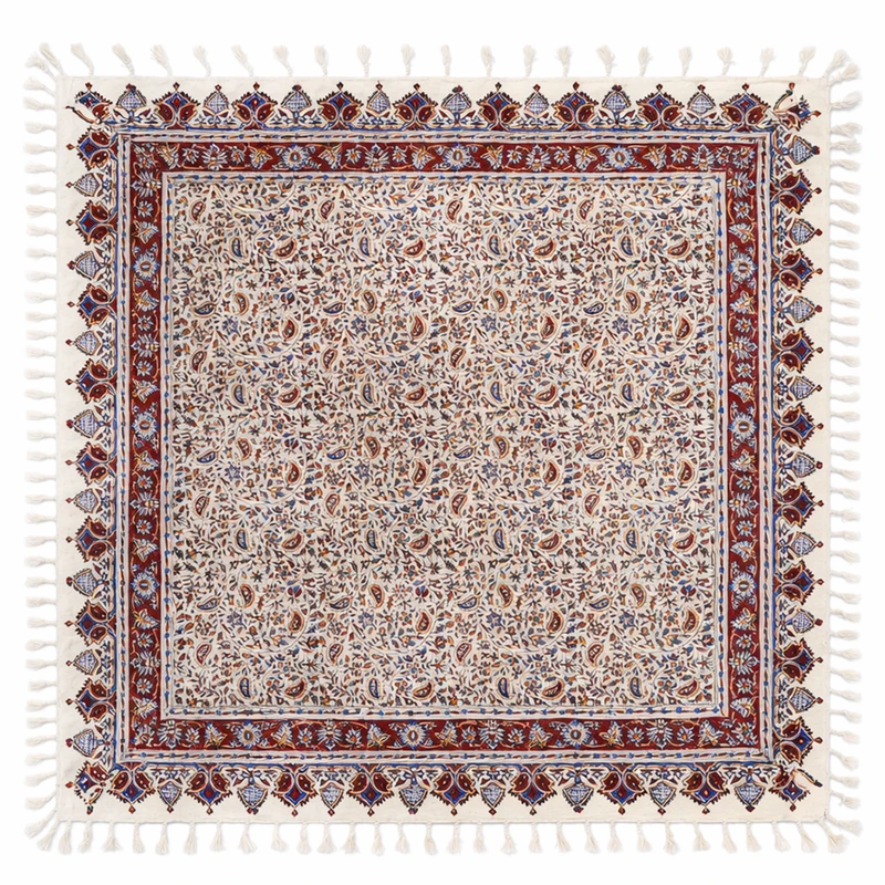 رومیزی قلمکار صنایع دستی فاخر مدل ممتاز طرح بته‌ جقه ریز کد Sq100Flower-White