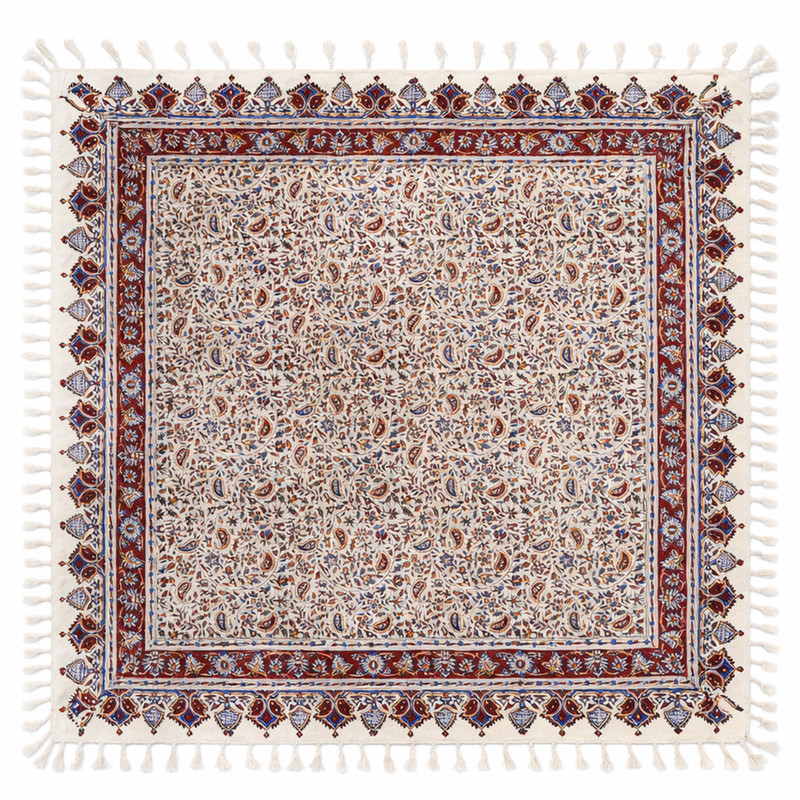 رومیزی قلمکار صنایع دستی فاخر مدل ممتاز طرح بته‌ جقه ریز کد Sq100Flower-White