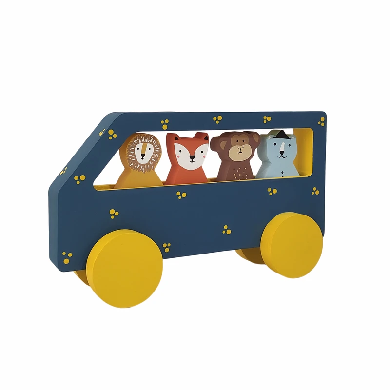 اسباب بازی چوبی طرح اتوبوس حیوانات جنگلی مدل MKids59-A