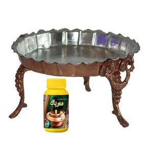 شیرینی خوری مدل کنگره دار پایه آهویی مسی کد 3 به همراه یک عدد پودر شوینده ظروف مسی