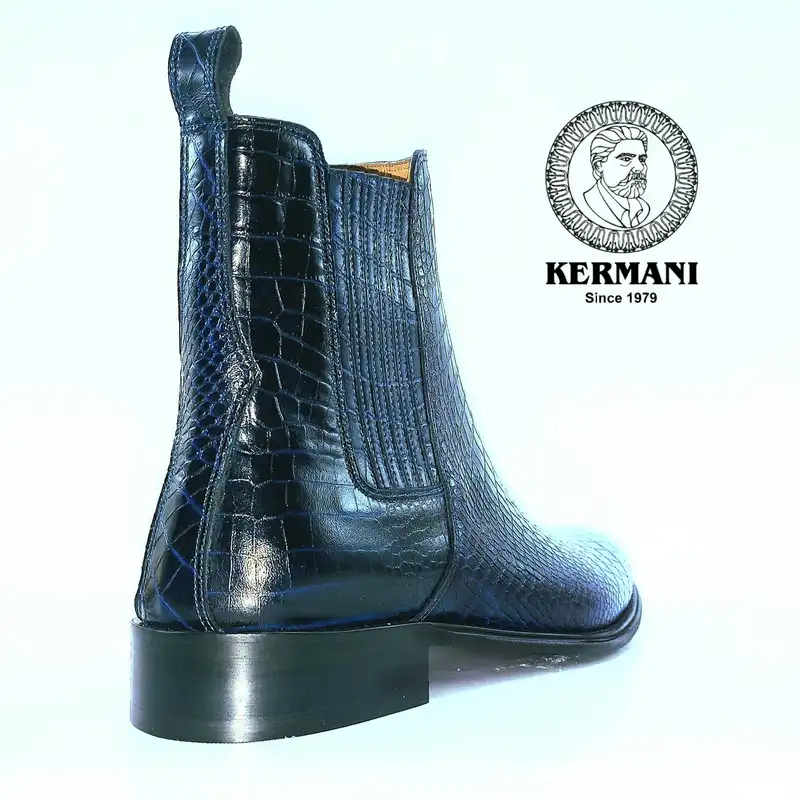 نیم بوت مردانه کرمانی مدل چرم دستدوز طبیعی کد 626 رنگ سرمه ای