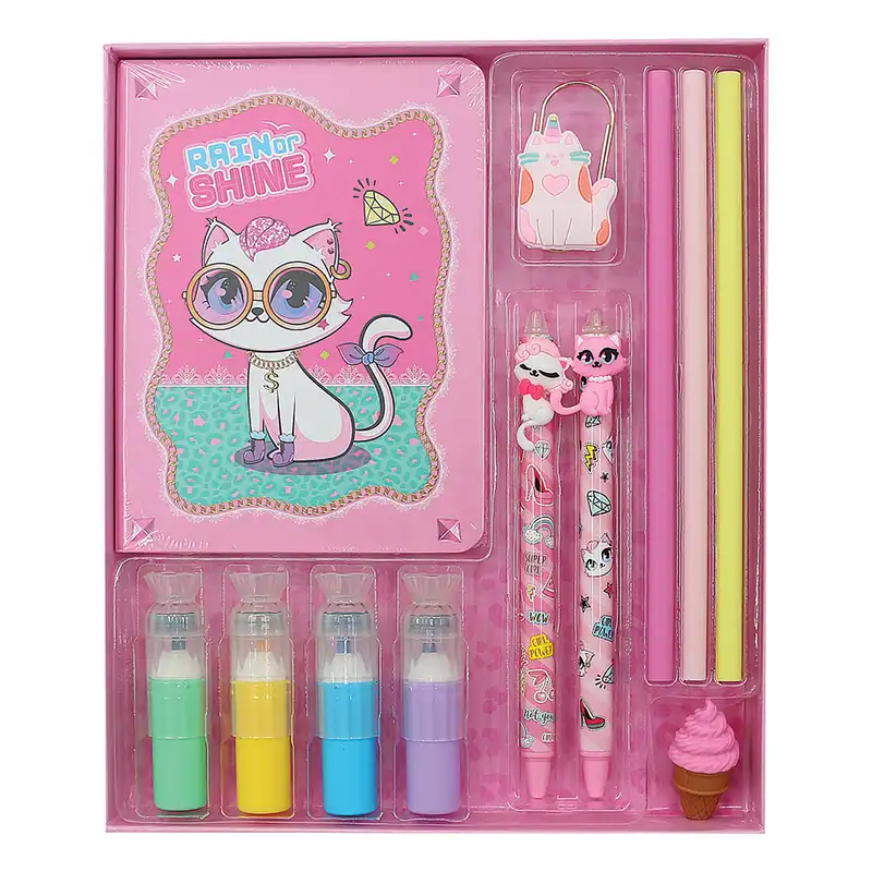 ست لوازم التحریر فندل طرح گربه ملوس مدل FB9227 مجموعه 12 عددی