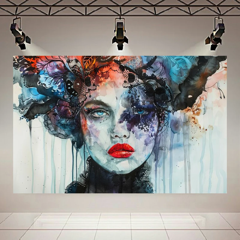 تابلو بوم طرح مخمل نقاشی چهره مدل رنگارنگ کد AR3058621