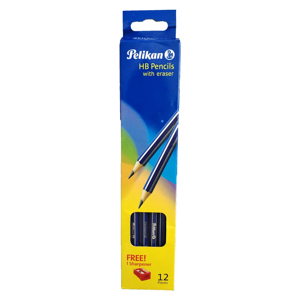 مداد مشکی پلیکان مدل HB with erasers بسته 12 عددی