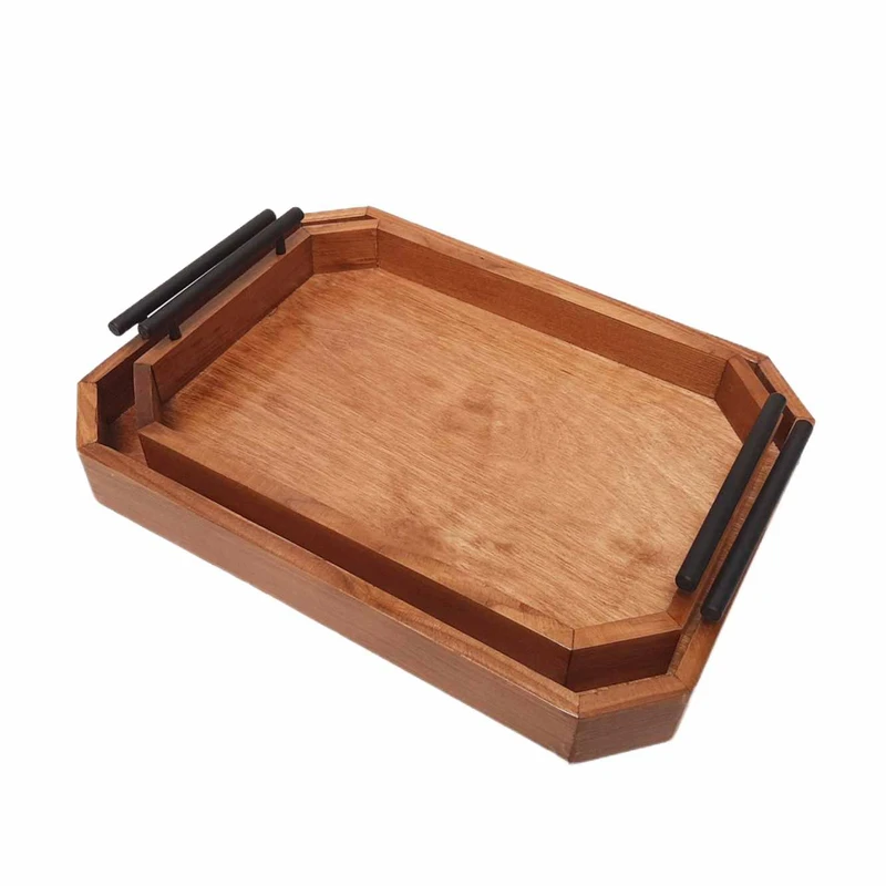 سینی دسته دار مدل چوبی طرح ارکیده مجموعه ۲ عددی